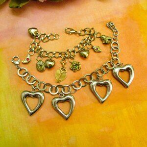 Vintage LOVE HEART Charm Bracelet Lot ~ Silver Gold Dangle Charm Chain Bracelets